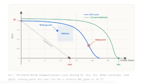 NdFeB demagnetization curve,knee point NdFeB demagnetization,NdFeB grade selection motor temperature