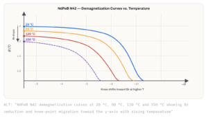 NdFeB demagnetization curve,knee point NdFeB demagnetization,NdFeB grade selection motor temperature